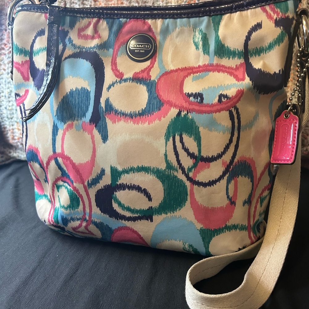 Coach Multicolor Circle Print Crossbody Bag in Pink Blue Green